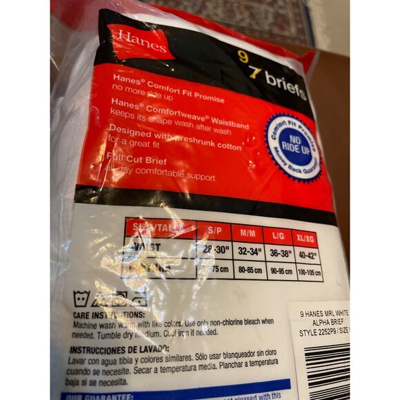 Hanes Mens 9-Pack White Briefs Comfort Fit Enhanced Waistband Size L/G 36-38 Inc - Picture 6 of 7